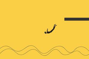 Businessman dive or jump to water pool from springboard. Symbol of new job, success, ambition and motivation vector