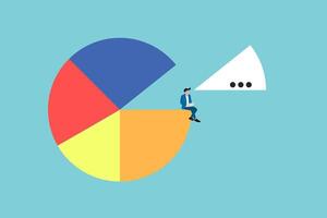 businessman with laptop sit on the chart. concept of analytic pie chart vector