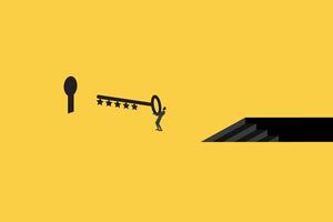 businessman put a stars key in its place as an problem solution. Symbol of progress, success, motivation, ambition and achievement vector