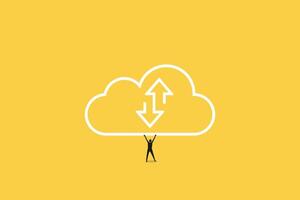 businessman lifting heavy cloud illustration icon. Cloud technology system is computing sharing management for upload download transfer electronic information and application. vector