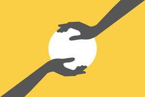 Two of hands protect object. saving, business, and management. vector