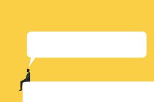 Businessman sit with giant speech bubble symbolizing communication and cooperation. Concept of career, promotion, communication, news, infographic. Copy space for ad vector