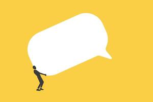businessman carrying big speech bubble with copy space. concept of feedback, communication or announcement dialog. vector