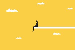 Side view of businessman sitting in the sky. Planning and strategy concept. vector