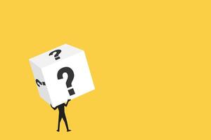 Man carrying heavy boxes with question mark sign vector