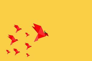 businessman on origami paper birds leader. New idea, change, trend, courage, creative solution, innovation and unique way vector