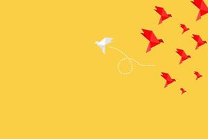 white bird different way concept of business illustration. New idea, change, trend, courage, creative solution, innovation and unique way vector