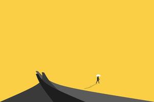 Businessman with umbrella has to make decision which way to go for his success, Business team or partner go different way, Different or unique concept. vector