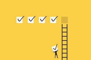 businessman bring checklist for target progress. improvement, challenge to progress and win competition, tasks completion to finish project. vector