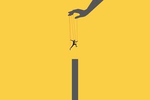 hand helping businessman jump across the wall. Concept of move forward in business. vector