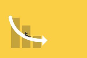 businessman slide on graph fall down to the floor. Concept of economic crash, investing failure, price drop, recession, investment risk concept and market down. vector