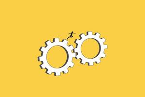 businessman jumping the gears. Concept of move forward, opportunity, ambition, motivation in business. vector