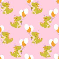 Childrens animals background. Seamless pattern with dinosaurs and balloons on a pink background vector