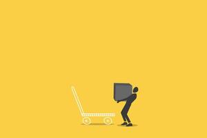The loader loads the goods on the trolley. Delivery service. Moving. illustration in a flat style vector