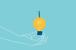 Man standing on lightbulb with megaphone. Business vision, creativity and new ideas illustration concept. Symbol of Inspiration, idea, brainstorming, future, planning. Eps10 illustration. vector
