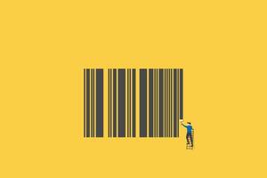 businessman drawing barcodes to Rebuild marketing strategy and create a new look for the company. vector