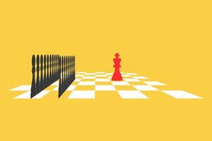 Chess leadership concept with red and black chess isolated in yellow background. 2 vector