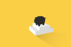 Piggy bank standing on the podium isolated on yellow background. vector