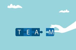 hands holding jigsaw puzzle with a word team. Concept or we are hiring or join our team banner, flyer, landing page or social media post. vector
