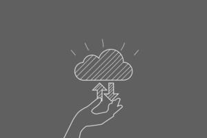 hand holding cloud illustration icon with grey background. Cloud technology system is computing sharing management for upload download transfer electronic information and application. vector
