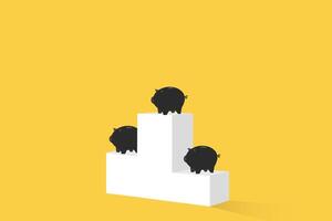 Piggy banks standing on the podium isolated on yellow background vector
