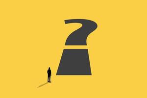 businessman standing front of question mark. concept of business future, uncertainty, challenge, opportunity and hope. vector