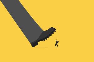 Big shoes with sharp trying to stomping step on his small worker or business man. vector
