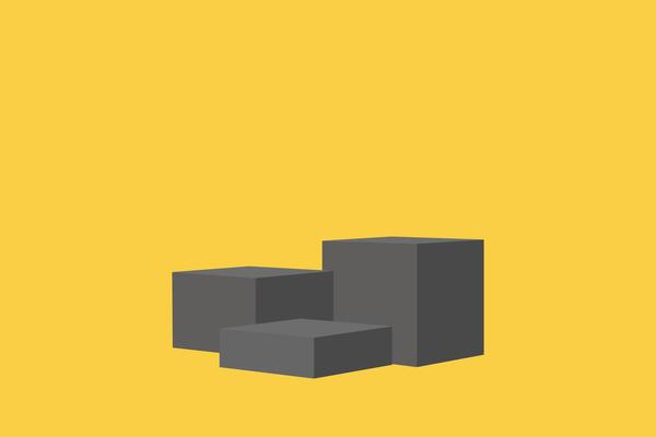 Three white square podiums or stages for product.