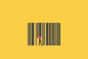 businessman break through barcodes to Rebuild marketing strategy and create a new look for the company. vector