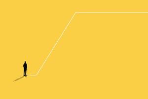 Businessman looking the path for the career decision for climbing corporate ladder. Symbol of growth, ambition. vector