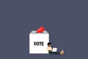Online vote illustration concept. people give vote for country to the ballot box , can be use for, landing page, web, ui, banner, flyer, poster, template, background. vector