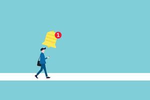 businessman walking on street and checking internet messages in social networks on his smartphone. Person addicted to. bell notification. vector