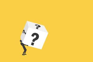 Man carrying heavy boxes with question mark sign. vector