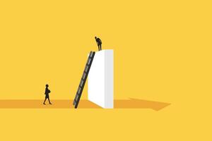 Man on top big wall and woman in bottom. Gender issues in business. vector