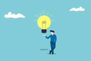 Light bulb on the hand of the businessman. idea concept with innovation and inspiration vector