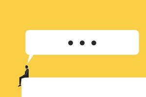 Businessman sit with giant speech bubble symbolizing communication and cooperation. Concept of career, promotion, communication, news, infographic. Copy space for ad vector