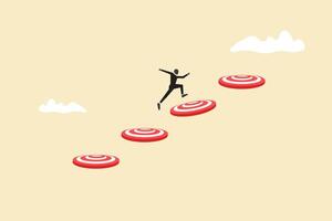 Businessman jumping on bigger target, successfully. advancement in career or business growth concept. Aspiration and motivation. vector