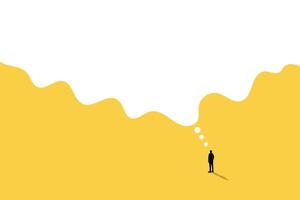 businessman standing while thinking future with big bubble. concept of Think idea ambition to success, dream, problem solve, imagination or creativity. vector
