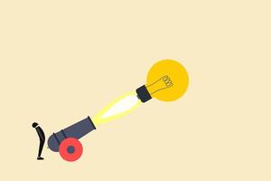 Businessman launch lightbulb with bazooka. concept of Business objective, goal and resolution for success, idea, and opportunity. vector