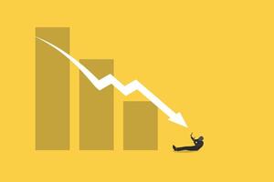 Graph and Down arrow graph pushing a businessman. concept of economic crash, investing failure, price drop, recession, investment risk concept and market down. vector
