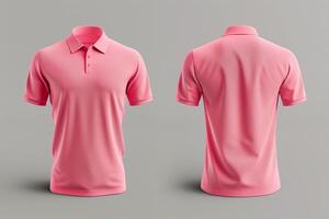 pink polo tshirt template mockup with front and back view Isolated on gray background photo