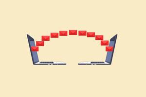 Transfer file of data between devices. Transmission of documents between two computer. concept of Backup of information, Document pc migration, network laptop file sharing. vector