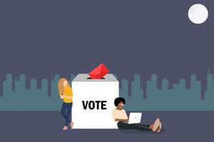 Online vote illustration concept. people give vote for country to the ballot box , can be use for, landing page, web, ui, banner, flyer, poster, template, background. 1 vector