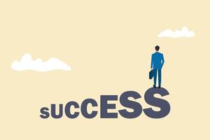 Businessman look through on success text. concept of business target, resolution, opportunity. vector