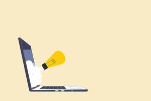 lightbulb coming out of laptop. concept of getting idea, Creativity, inspiration, start-up, communication. vector