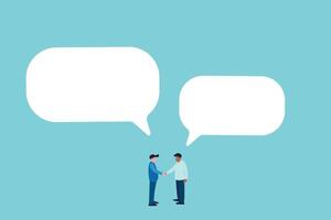 businessmen handshake with speech bubble. concept of discussion, interview, business agreement, dealing vector