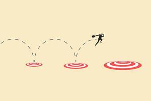 Businessman jumping on bigger target, successfully. concept of goal, achievement, advancement in career or business growth concept. Aspiration and motivation. vector