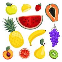 Set of different fruits and berries. Bright cartoon flat cliparts for summer design vector