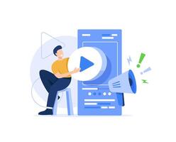 Online lecture,internet course watch on mobile phone,digital technology,remote education,play button on screen of smartphone, music player vector