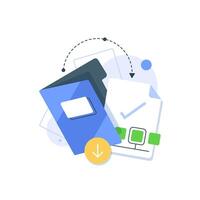 Documents from computer folder, business archive. Files, work papers, financial reports, accounting data, finance statistics information concept vector